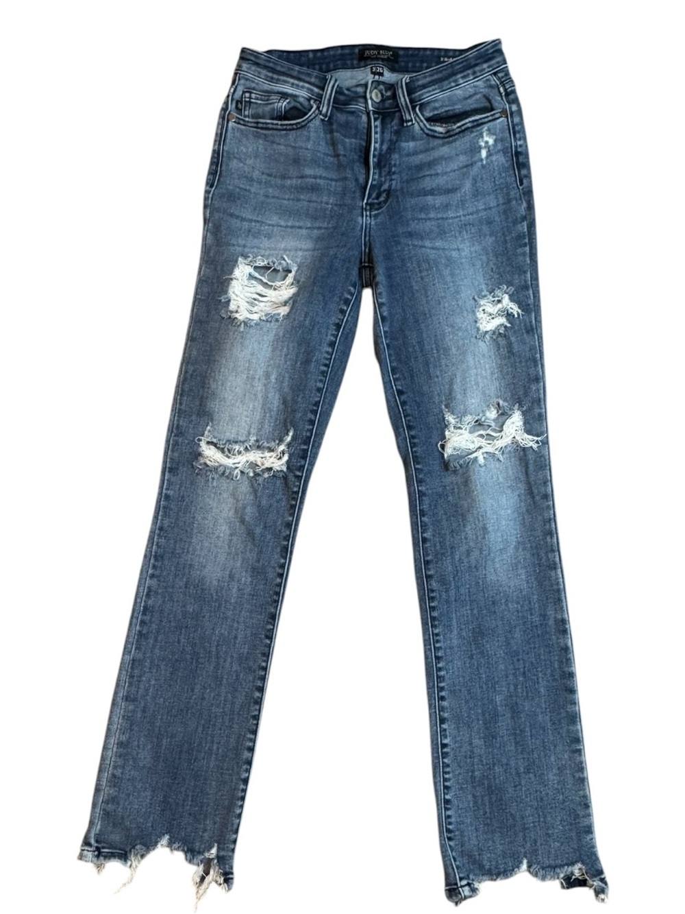 Judy Blue Medium Wash Distressed Straight Leg Jeans Women’s Size 26